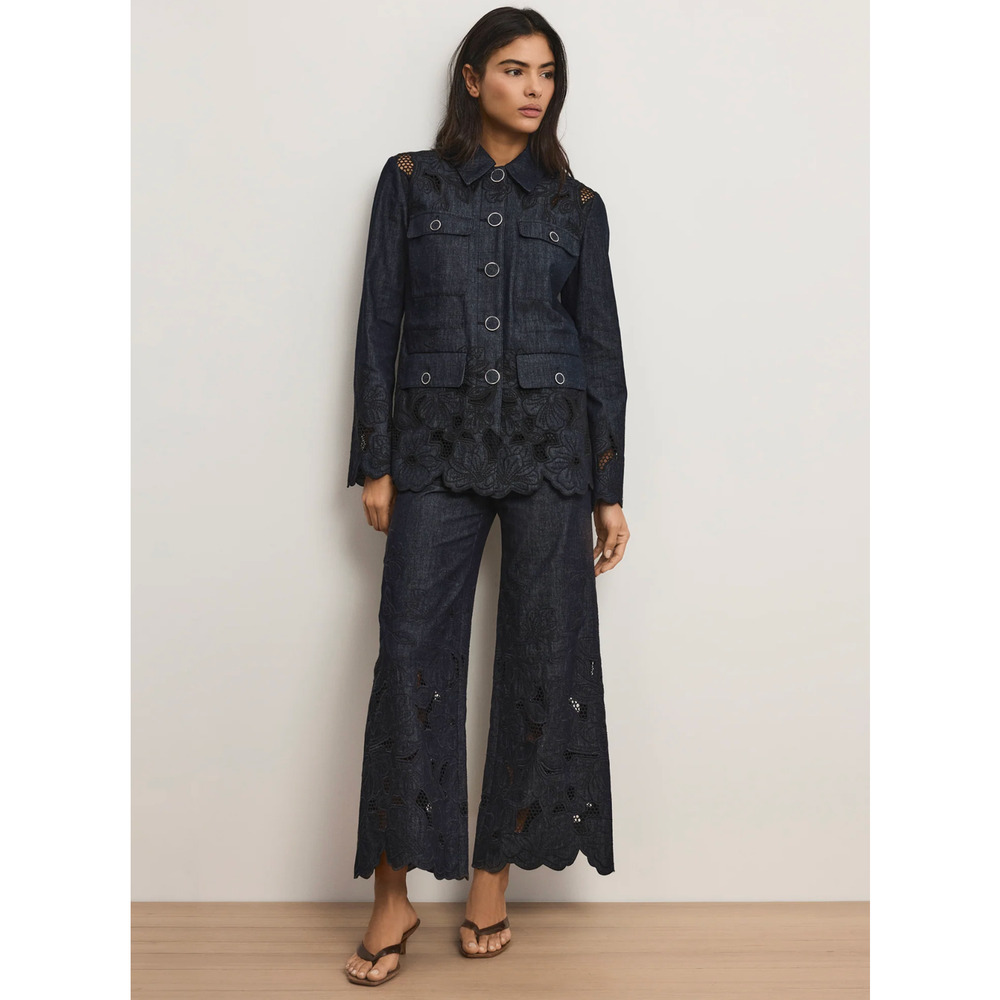 Veronica Beard Kiki Eyelet Jacket Navy Chambray Cinched Field Jacket - Picture 4 of 12